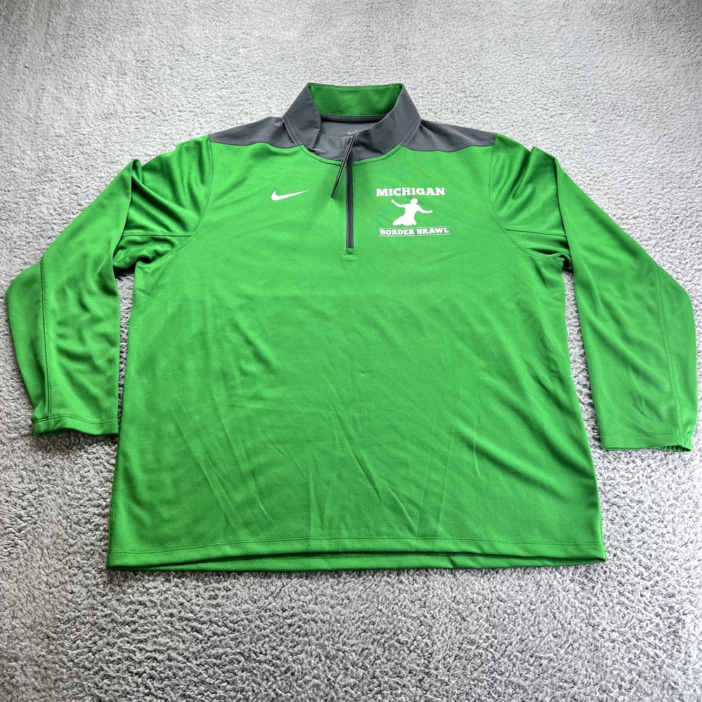 Nike Fit Dry athletic 1/4 zip top, mock neck Green Michigan XL Logo